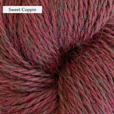 John Arbon Appledore DK, a DK weight British yarn, in color Sweet Coppin, a burgundry red with green heathering