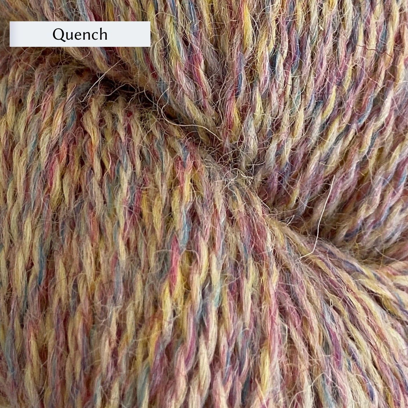 John Arbon Appledore DK, a DK weight British yarn, in color Quench, a warm pink with yellow and burgundy heathering