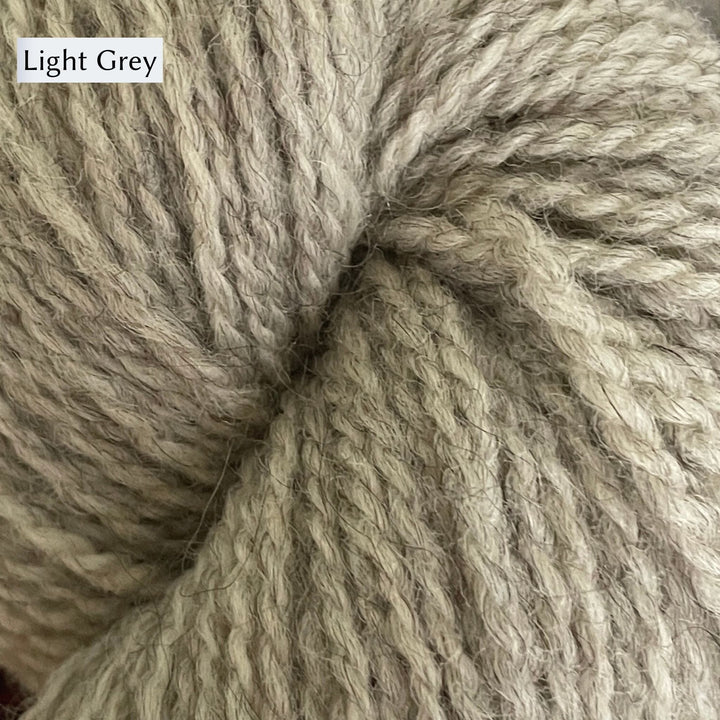 Junction Fiber Mill Farm Fresh yarn, DK weight, in color Light Grey, a light heathered grey