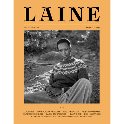 The Woolly Thistle, Laine Magazine, Issue 12 cover image, Autumn 2021, Nordic Knit Life, featuring Olga Buraya-Kefelian sweater.
