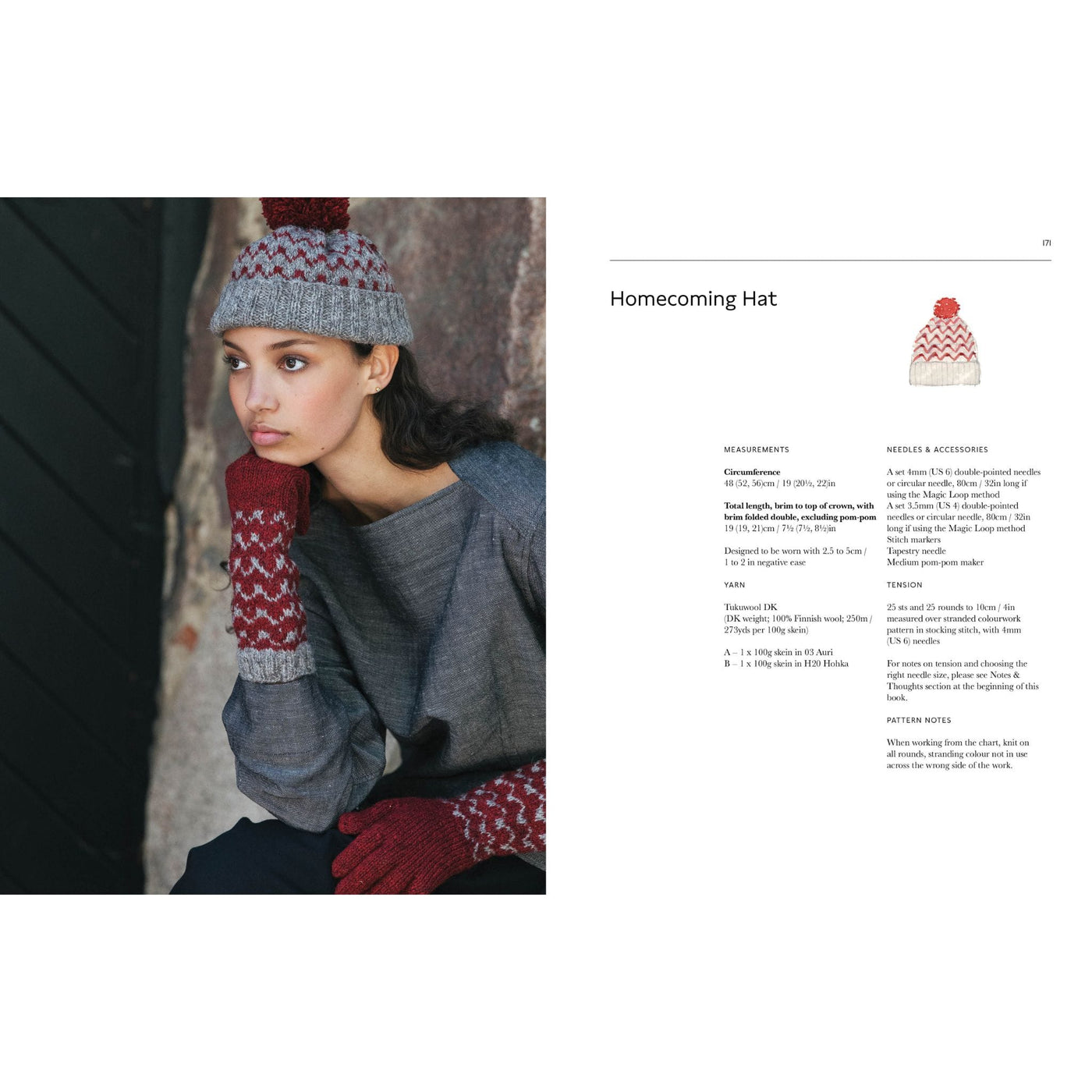 Page from The Knitted Fabric by Dee Hardwicke, showing the Homecoming Hat with a photo and text