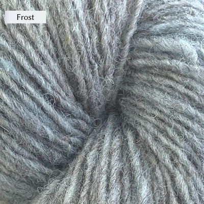 Lichen & Lace Rustic Heather Sport, a sport weight single-ply yarn, in Frost, a very light heathered blue