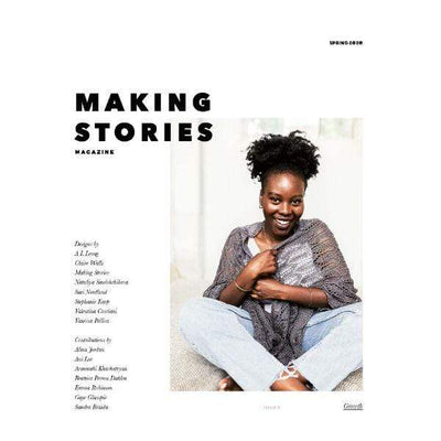Making Stories issue 3 featuring woman wearing a lace knit shawl.