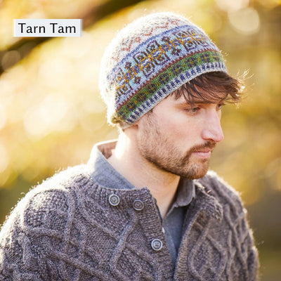 Male Model wearing Tarn Tam hat, a design from Cumbria Book by Mare Wallin color