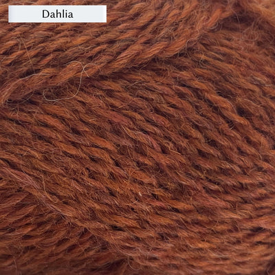 Marie Wallin's British Breeds yarn, a fingering weight, in color Dahlia, a rich orange-brown