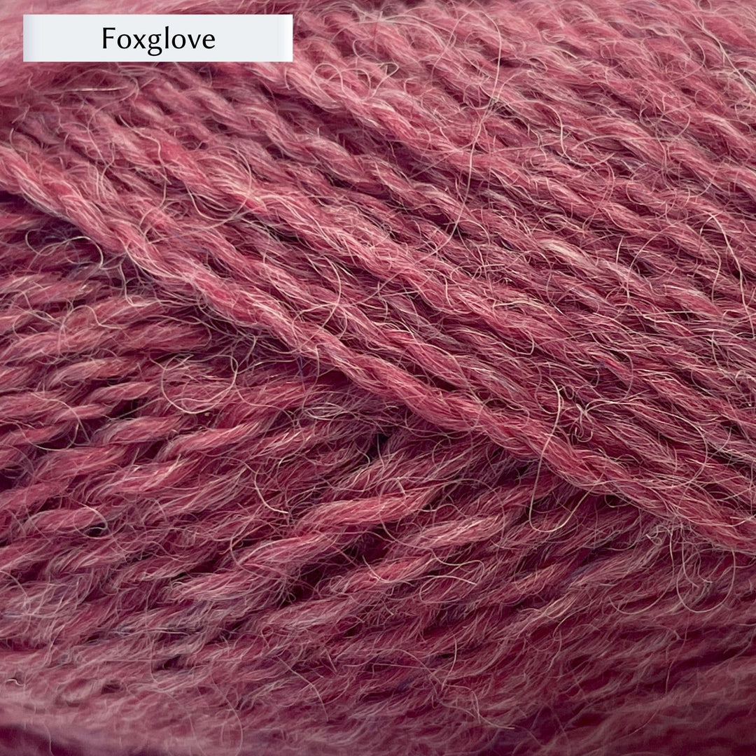 Marie Wallin's British Breeds yarn, a fingering weight, in color Foxglove, a raspberry pink