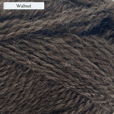 Marie Wallin's British Breeds yarn, a fingering weight, in color Walnut, a cool deep brown