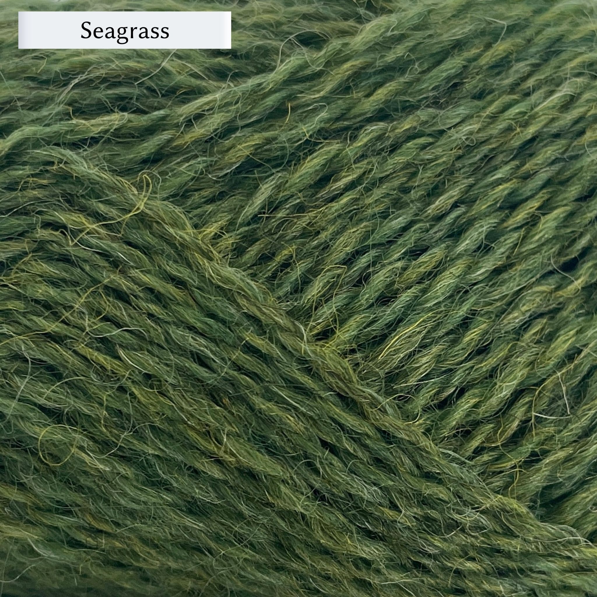 Marie Wallin's British Breeds yarn, a fingering weight, in color Seagrass, a grass green