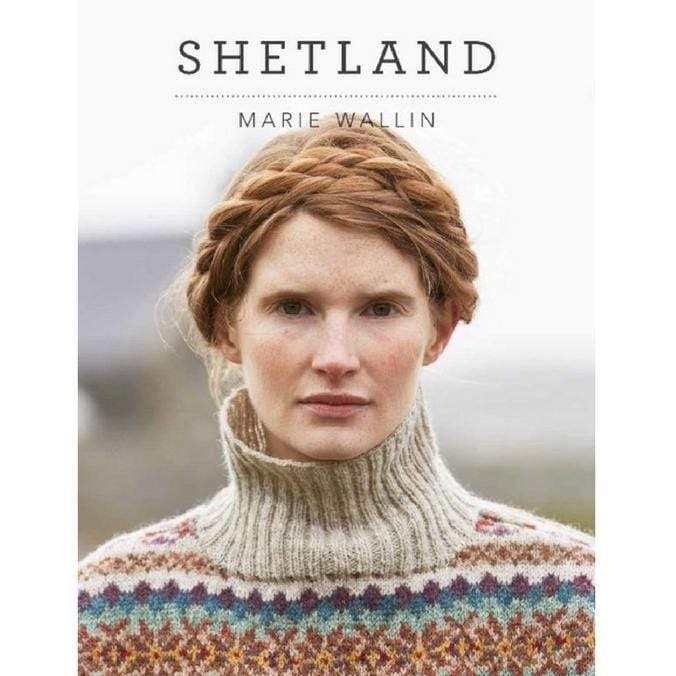 Cover of Shetland by Marie Wallin featuring a model wearing a knit turtle neck sweater.