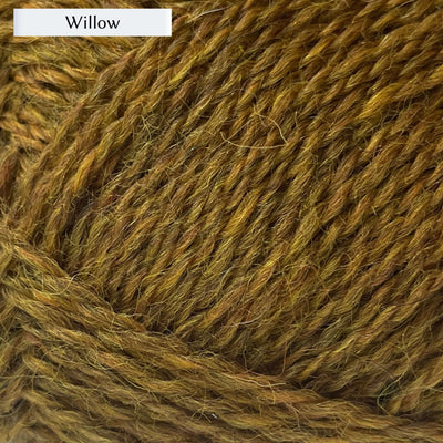 Marie Wallin's British Breeds yarn, a fingering weight, in color Willow, a cool rich straw yellow