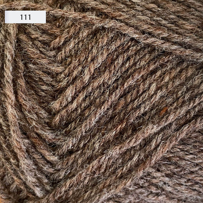Rauma Strikkegarn, DK weight yarn, in color 111, heathered mid-tone warm brown