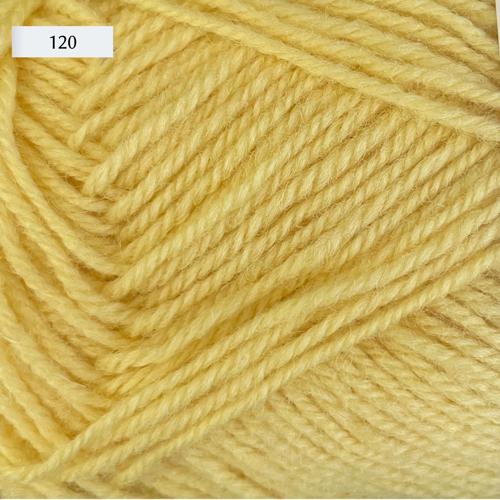 Rauma Strikkegarn, DK weight yarn, in color 120, light lemon yellow