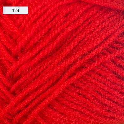 Rauma Strikkegarn, DK weight yarn, in color 124, bright primary red