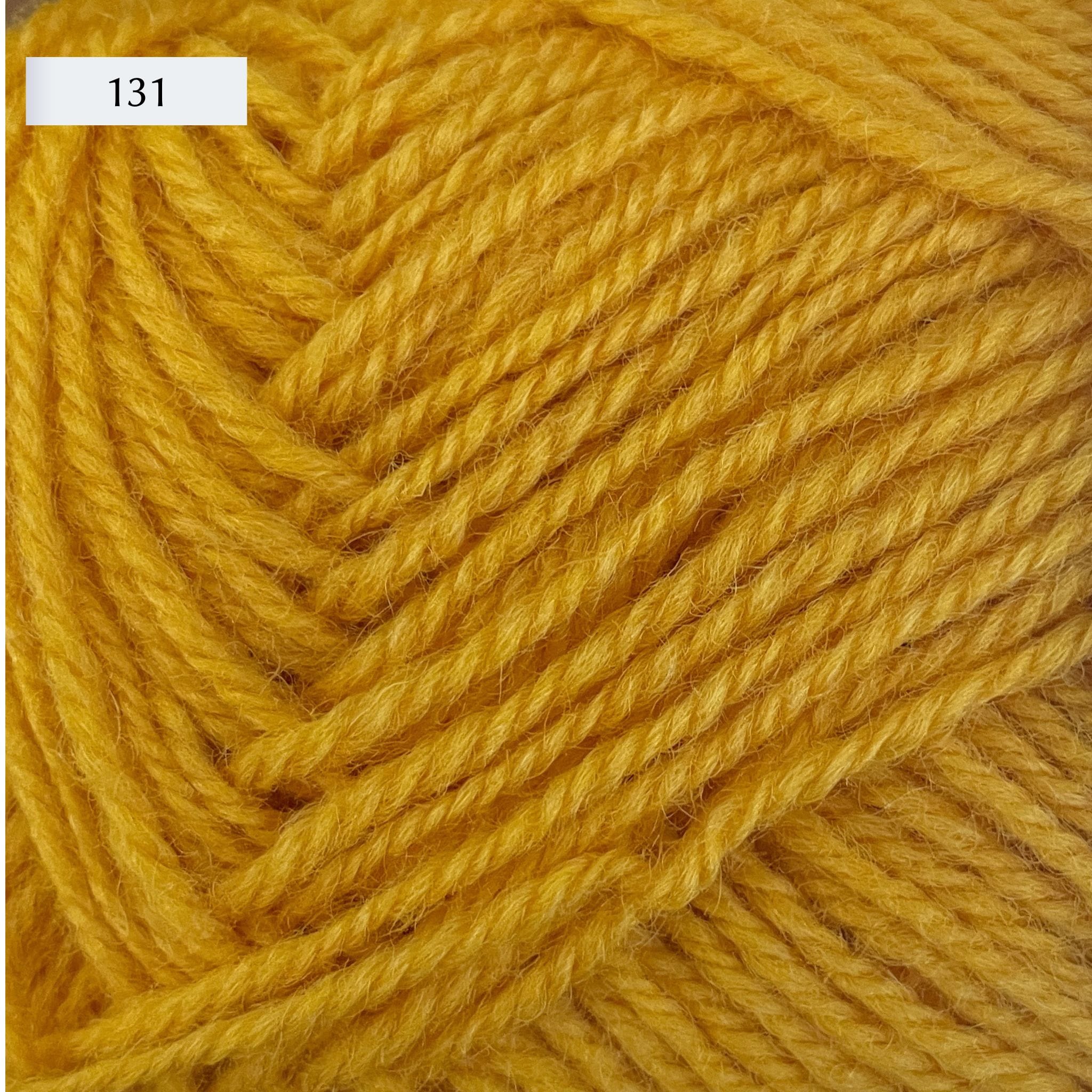 Rauma Strikkegarn, DK weight yarn, in color 131, golden yellow