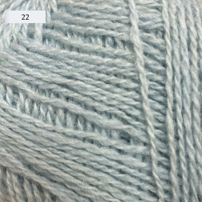 Rauma Lamullgarn, a fingering weight yarn, in color 22, a very light ice blue