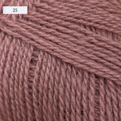 Rauma Lamullgarn, a fingering weight yarn, in color 25, a warm mauve