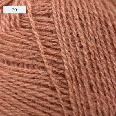 Rauma Lamullgarn, a fingering weight yarn, in color 30, a light peachy tan