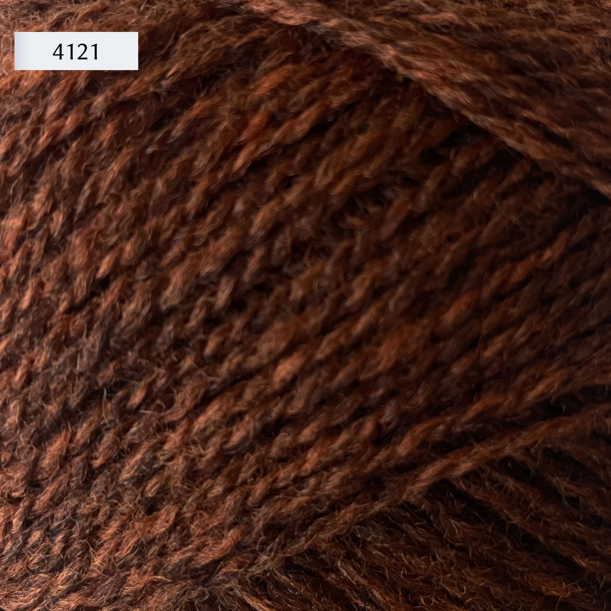 Rauma Finullgarn, a fingering/sport weight yarn, in color 4121, a heathered chocolate brown