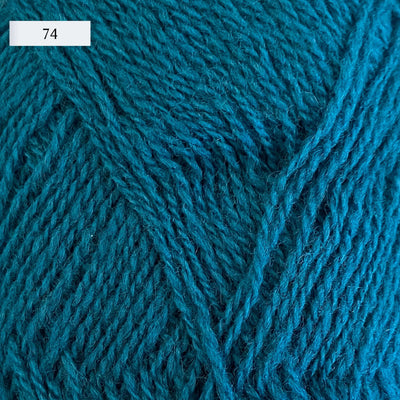 Rauma Lamullgarn, a fingering weight yarn, in color 74, a medium blue-green