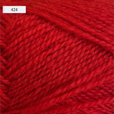 Rauma Finullgarn, a fingering/sport weight yarn, in color 424, an orange-leaning red