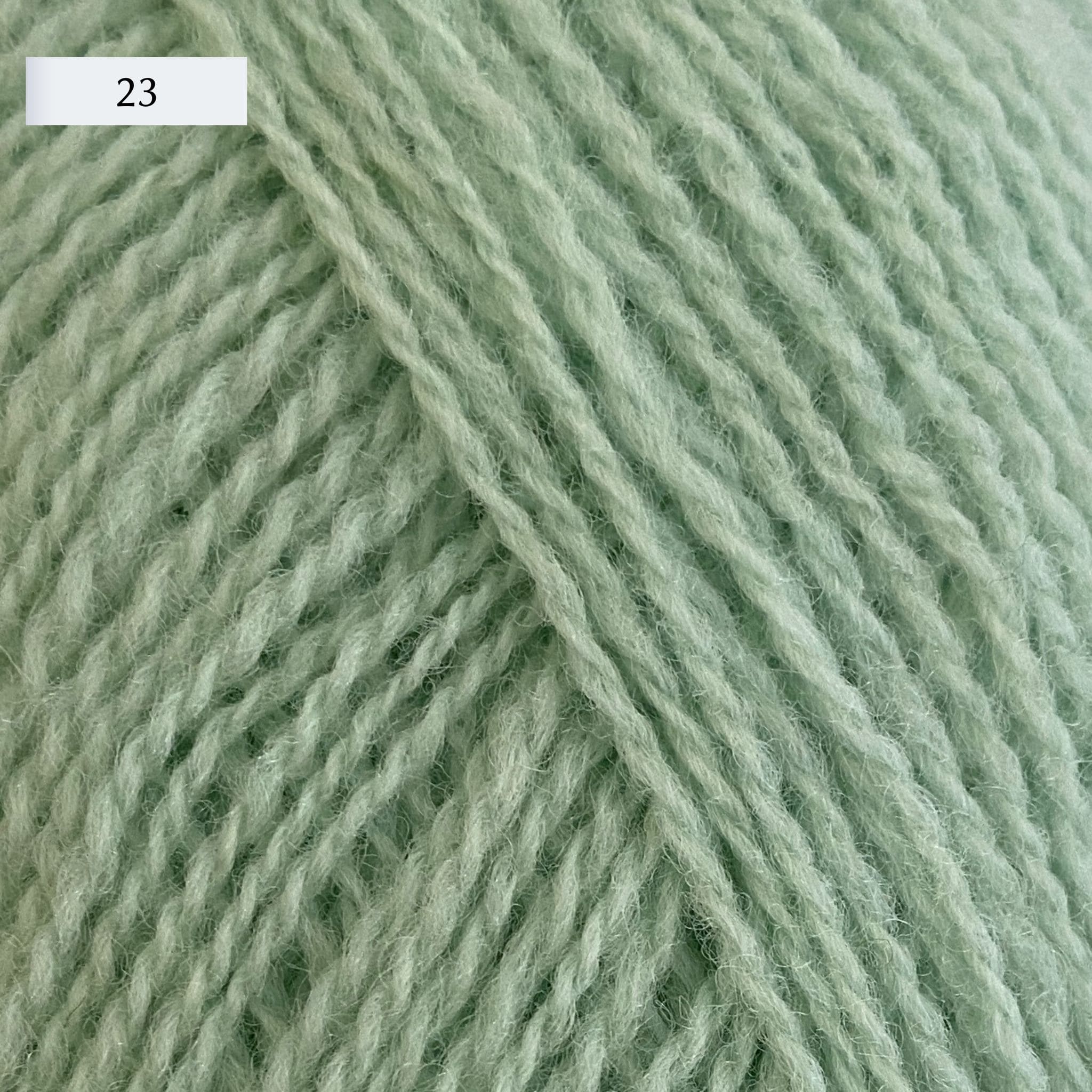 Rauma Lamullgarn, a fingering weight yarn, in color 23, a light minty green