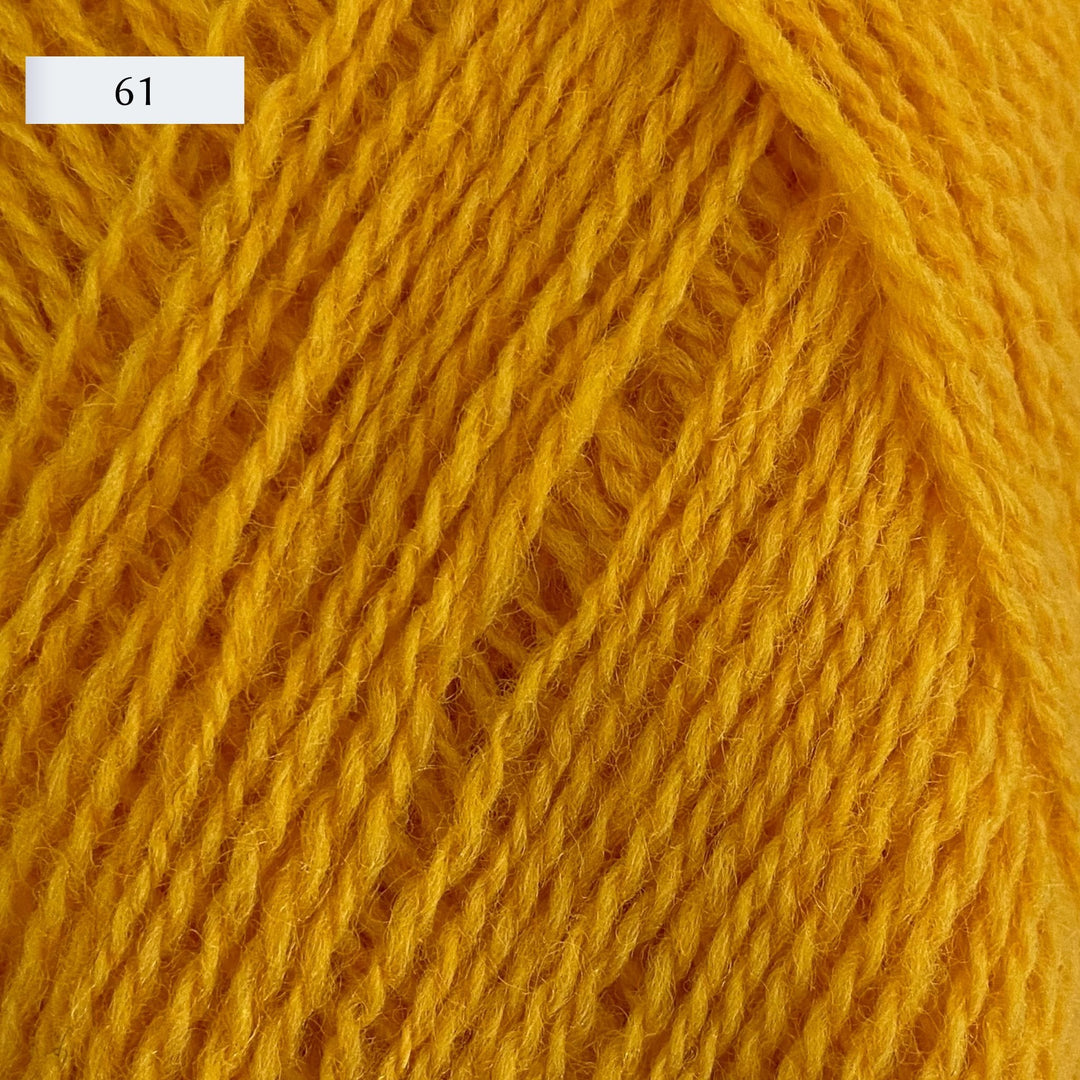 Rauma Lamullgarn, a fingering weight yarn, in color 61, a golden sun yellow