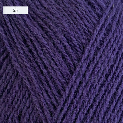 Rauma Lamullgarn, a fingering weight yarn, in color 55, a bright grape purple