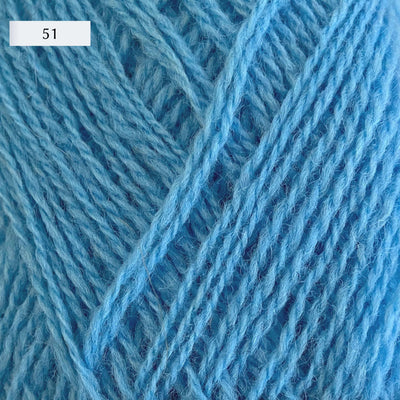 Rauma Lamullgarn, a fingering weight yarn, in color 51, a bright baby blue
