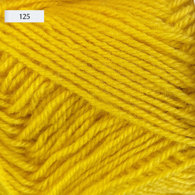 Rauma Strikkegarn, DK weight yarn, in color 125, bright primary yellow