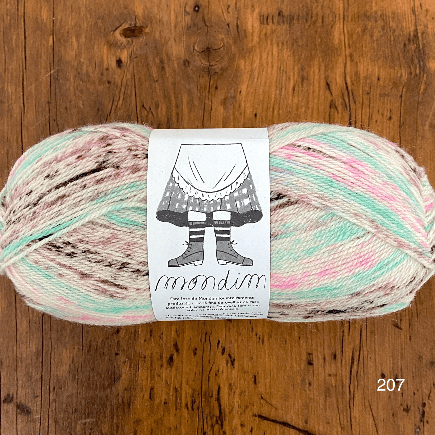 The Woolly Thistle Retrosaria Mondim Fingering Weight Yarn in 207 (mix of cream, pink, brown, and green)