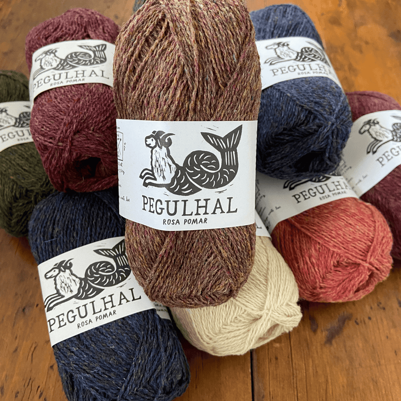 The Woolly Thistle's Retrosaria Pegulhal Fingering Weight Yarn in burgundy, blue, cream, salmon, green, and more