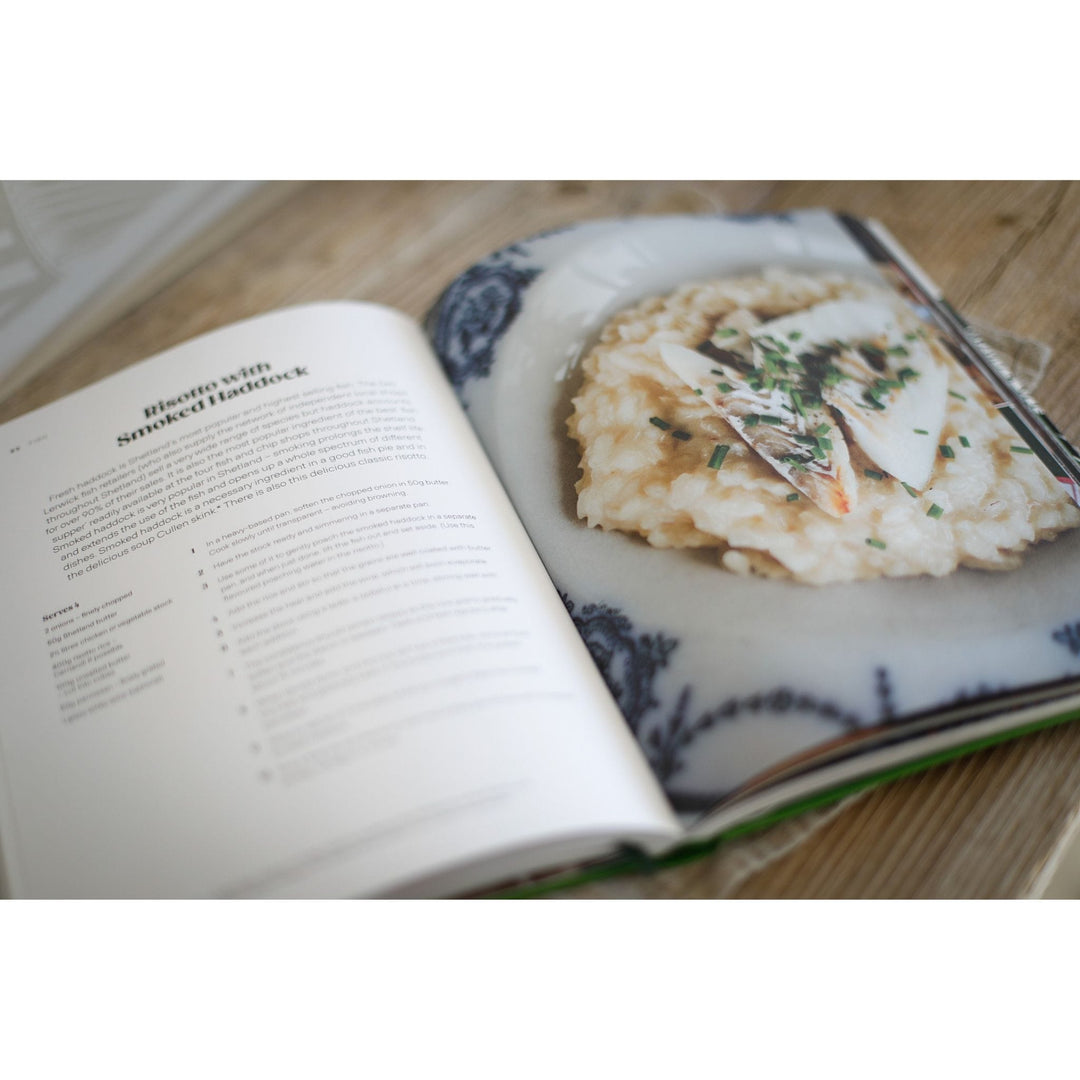Pages of Food Made in Shetland by Marian Armitage; page shows smoked haddock recipe