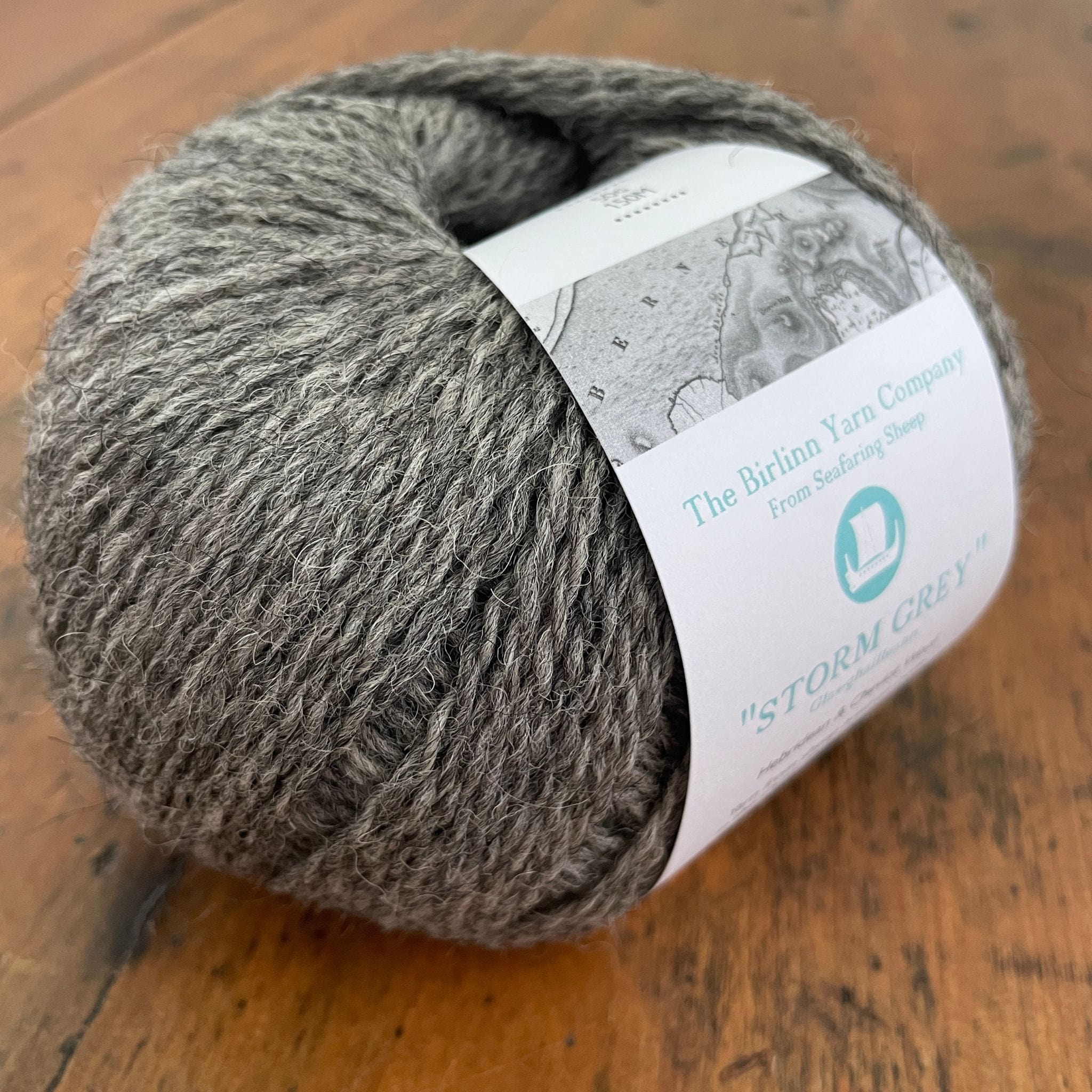 Birlinn Yarn Company Hebridean 4ply yarns shown in Storm Grey (medium grey) 