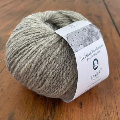 Birlinn Yarn Company Hebridean 4ply yarns shown in Sea Mist (light grey)