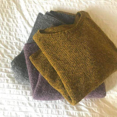 3 Vanilla Sweaters in shades of gray, purple, and yellow-brown.