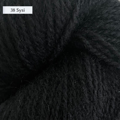 Tukuwool DK Yarn, 100% Finnish Wool shown in colorway 38 Sysi which is a black color. 