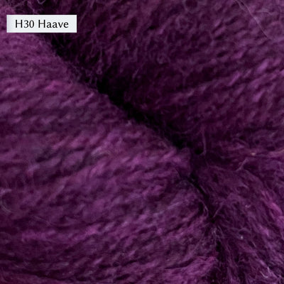 Tukuwool DK Yarn, 100% Finnish Wool shown in colorway H30 Haave which is a heathered deep purple color. 