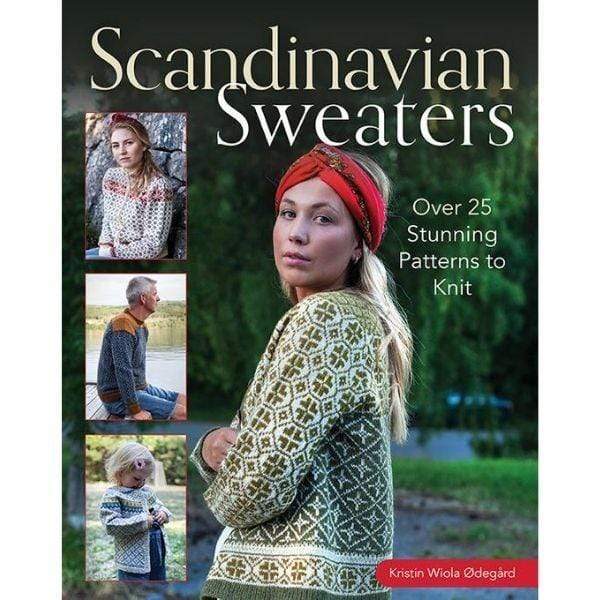 scandinavian sweater book cover of young woman wearing color work cardigan and her arms are folded