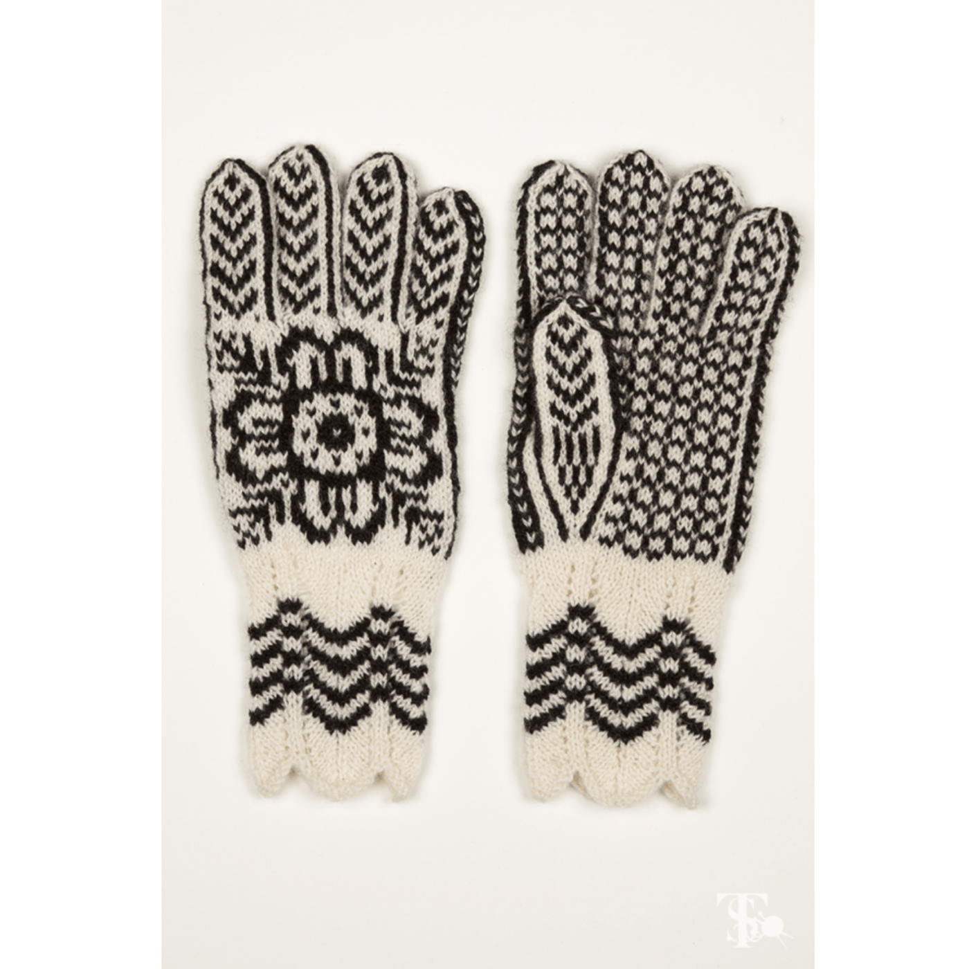 Pair of Black and White Gloves from the Selbu Mittens book by Anne Bårdsgård.