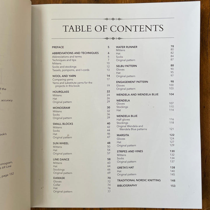 Page of Traditional Nordic Knits book with Table of Contents..