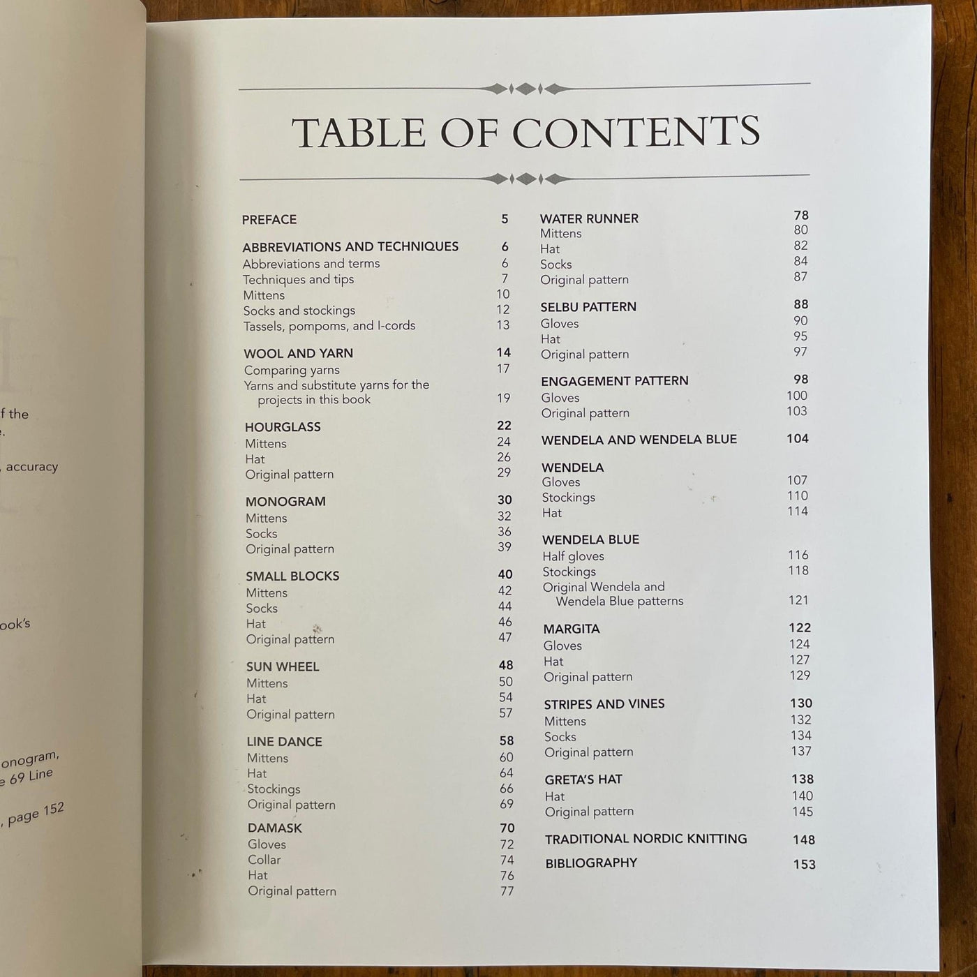Page of Traditional Nordic Knits book with Table of Contents..