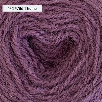 Wensleydale Longwool Aran, an aran weight yarn made from Wensleydale sheep, in color 132 Wild Thyme, a mid-tone dusty warm purple