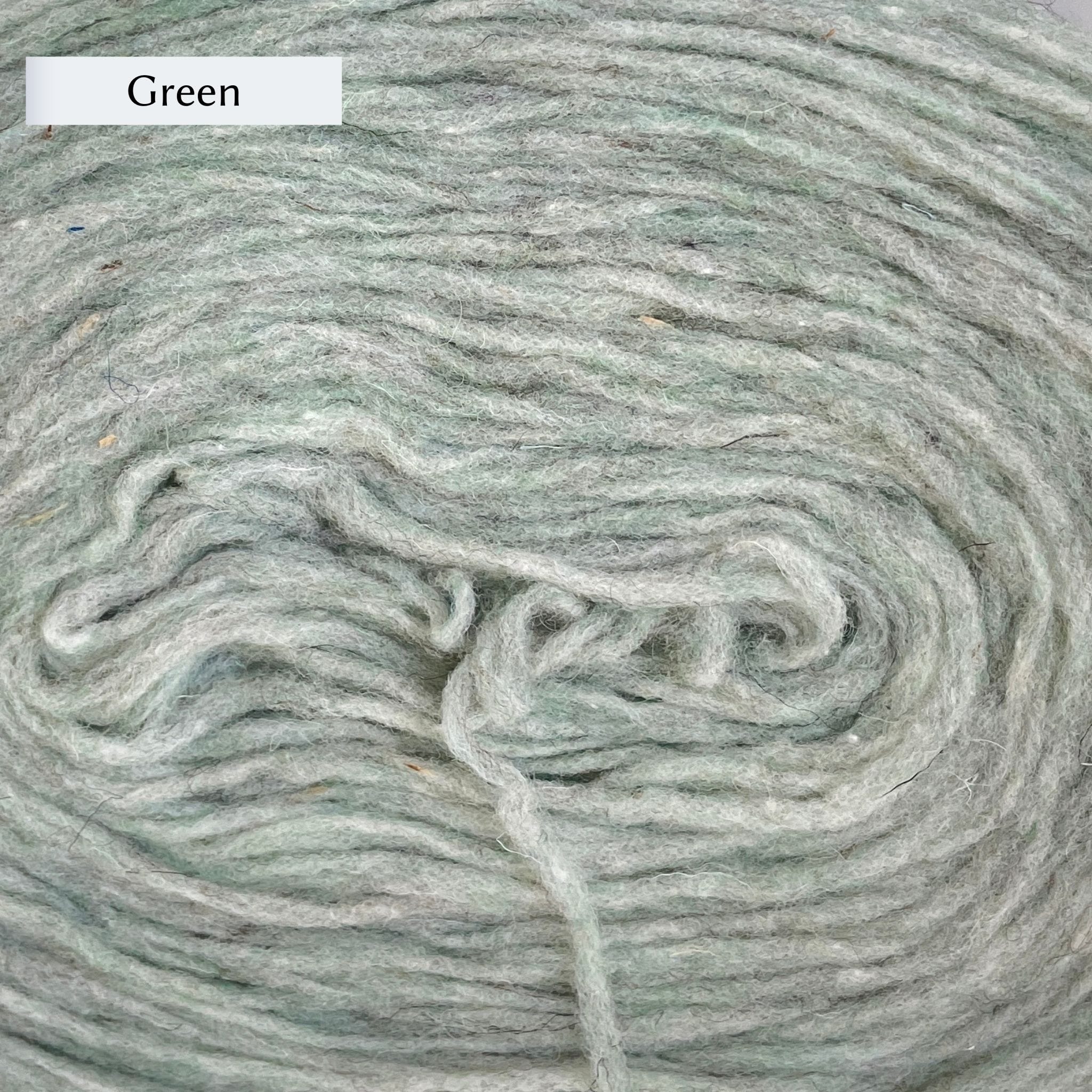 Manchelopis, a unspun yarn, in color Green, a very light green