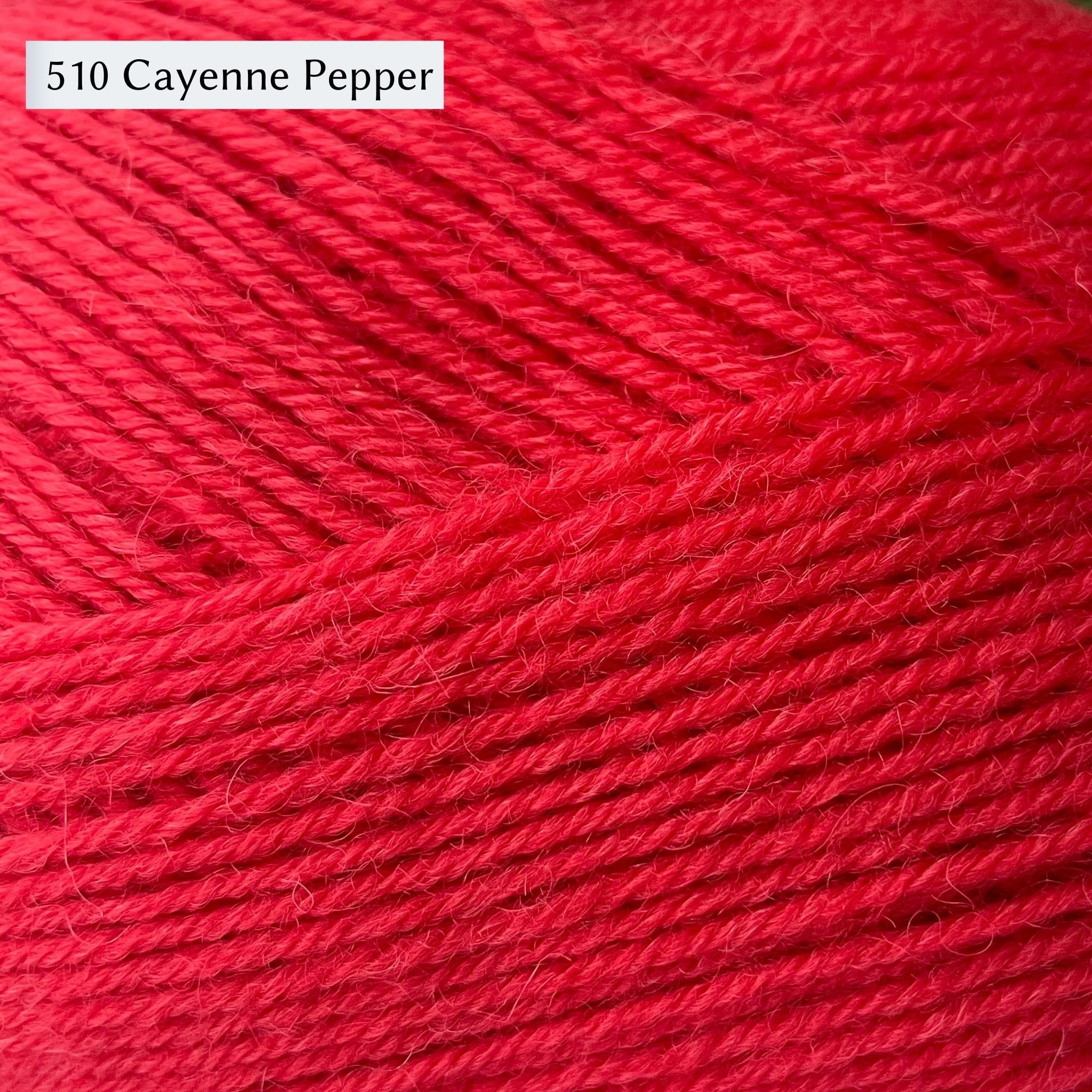 West Yorkshire Spinners Signature 4ply yarn, 100-gram ball, fingering weight, in color 510 Cayenne Pepper, a bright orange-leaning red